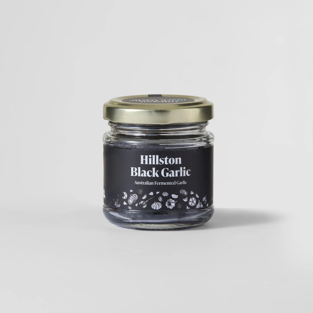 Hillston Black Garlic jar on a light grey background