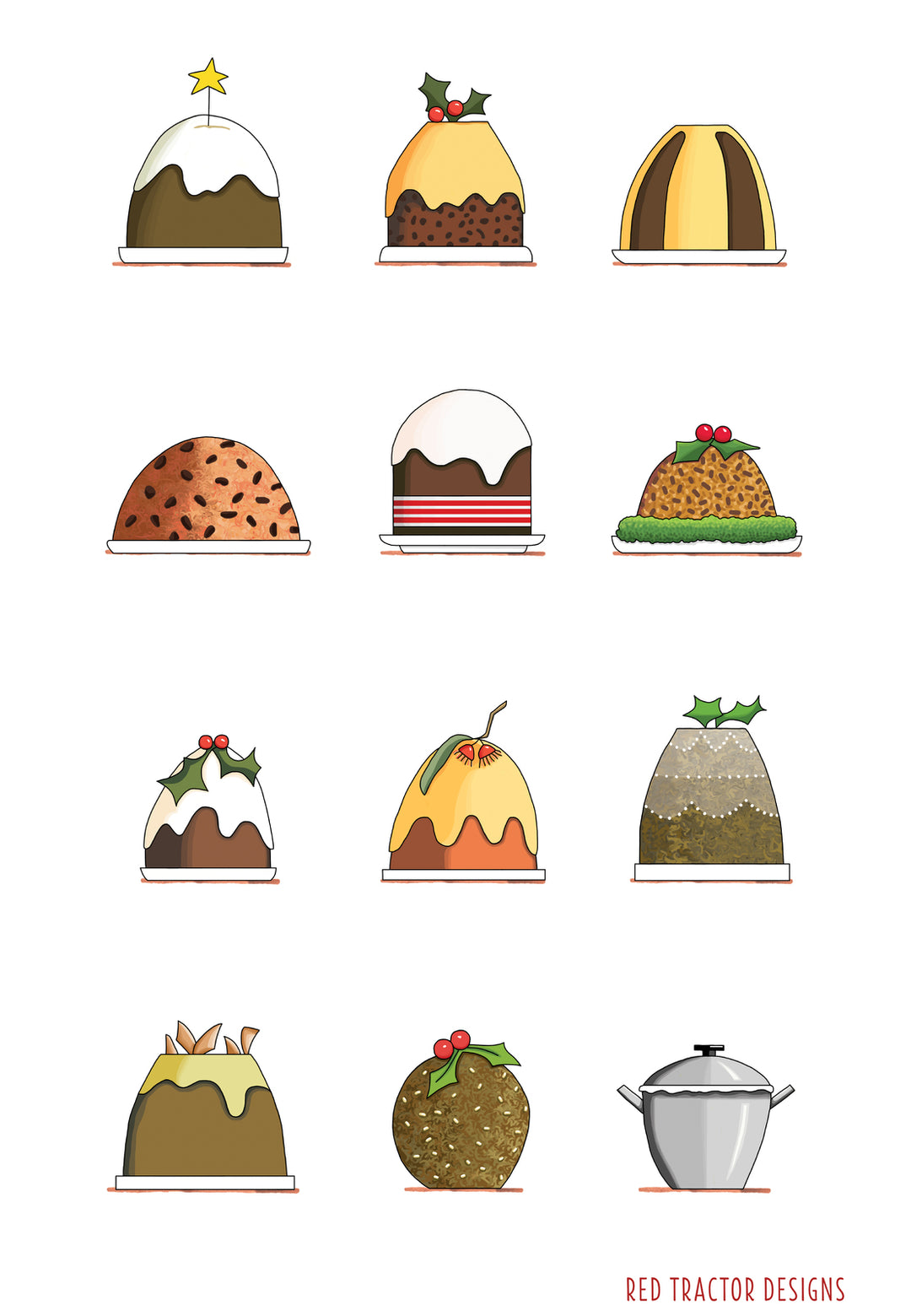 Christmas pudding theme linen tea towel