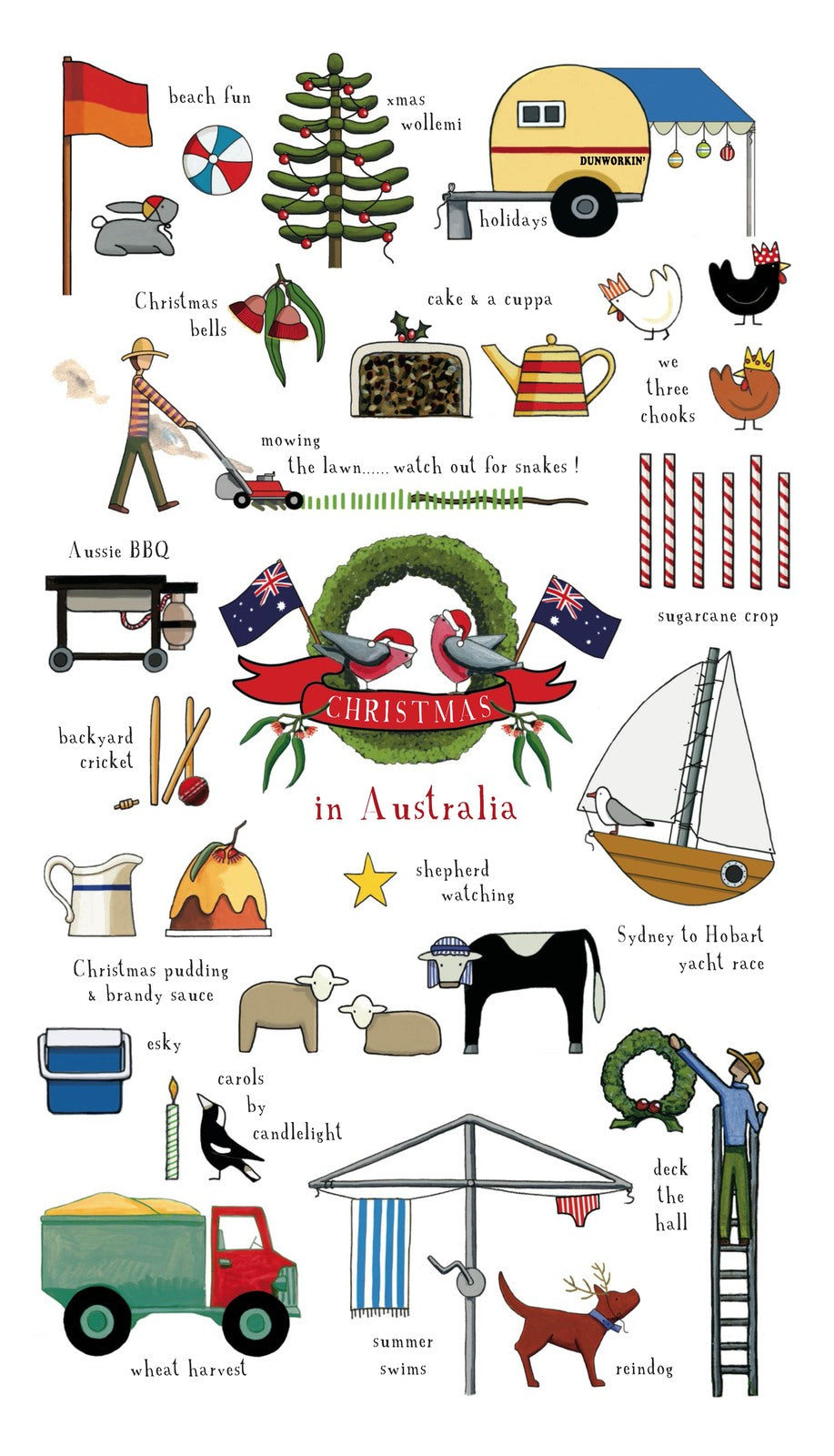 Australian theme linen tea towel