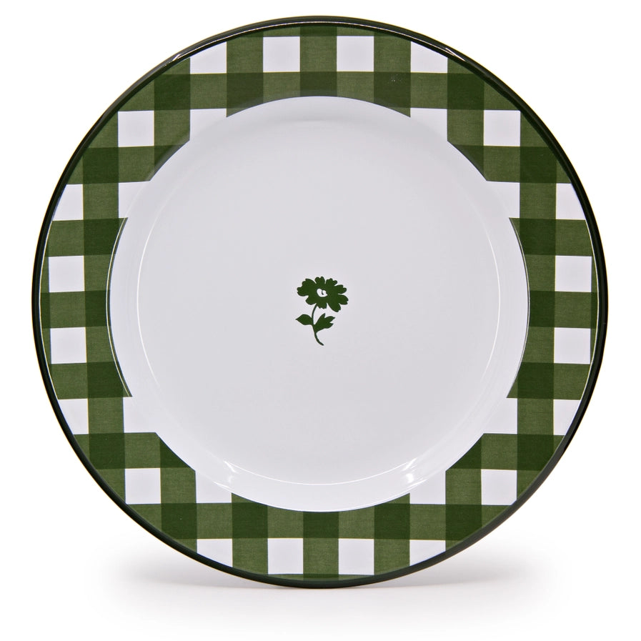 Enamelware Green Gingham Dinner Plate