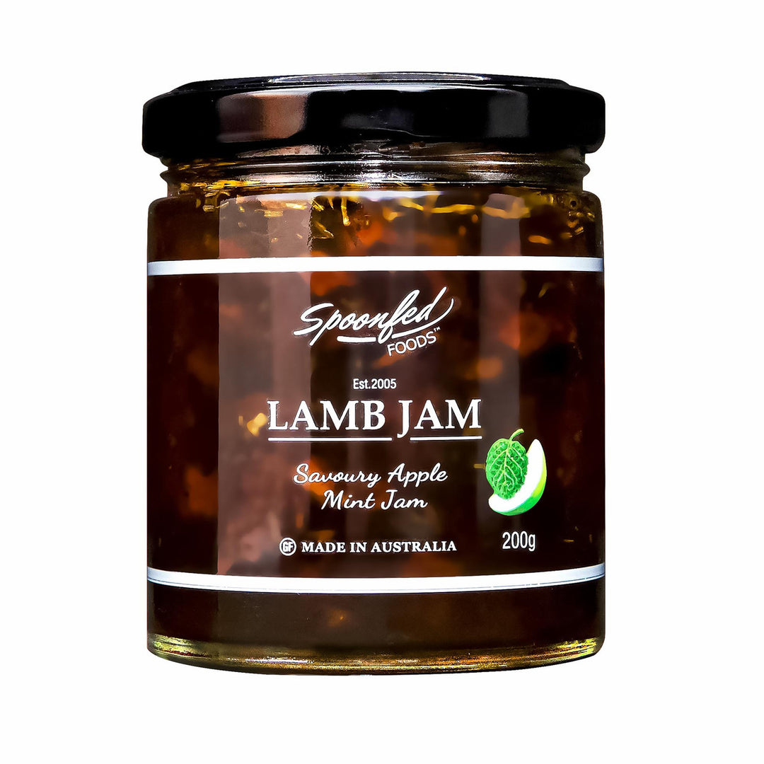 Jar of Spoonfed Foods Lamb Jam on a white background