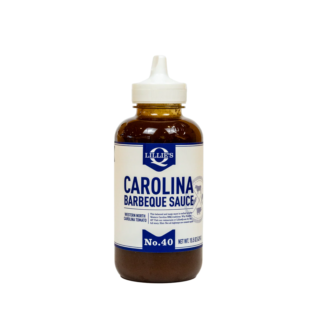 Bottle of Lillie's Carolina Barbecue Sauce on a white background