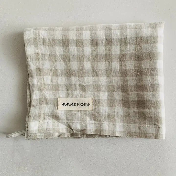 Mama & Tochter French Linen Tea Towel: Dove Grey Gingham