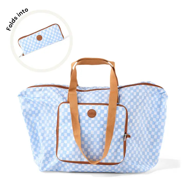 Oioi Fold Up Tote: Blue Check