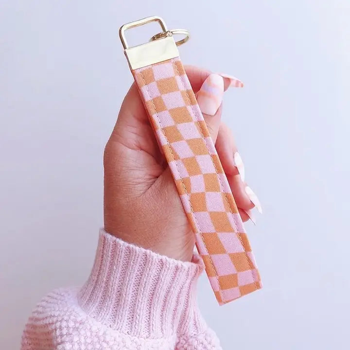 Pink + Orange Checkerboard Keychain