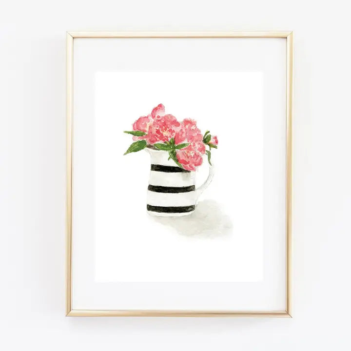 Stripe Peonies Art Print