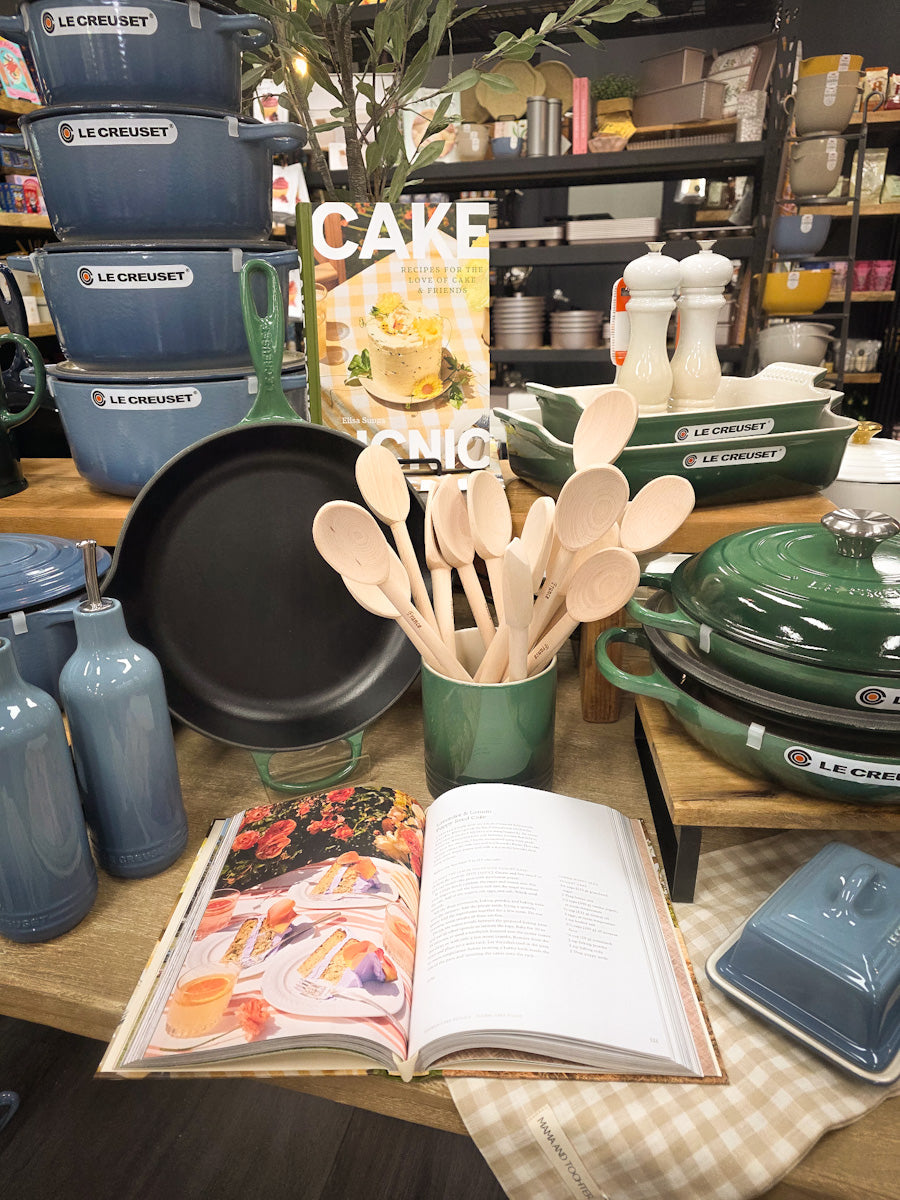 A collection of Le Creuset Artichaut Cast Iron cookware in Martha's