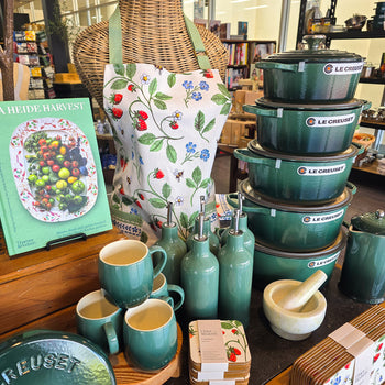 A collection of Le Creuset Artichaut Cast Iron cookware in Martha's