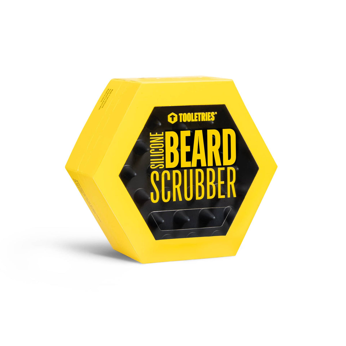 Silicone beard scrubber in packaging, on a white background