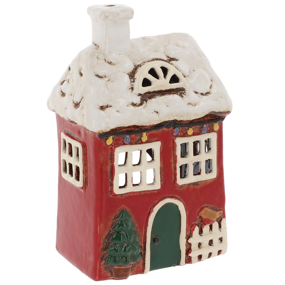 Village Pottery Christmas Robin House Tealight Holder