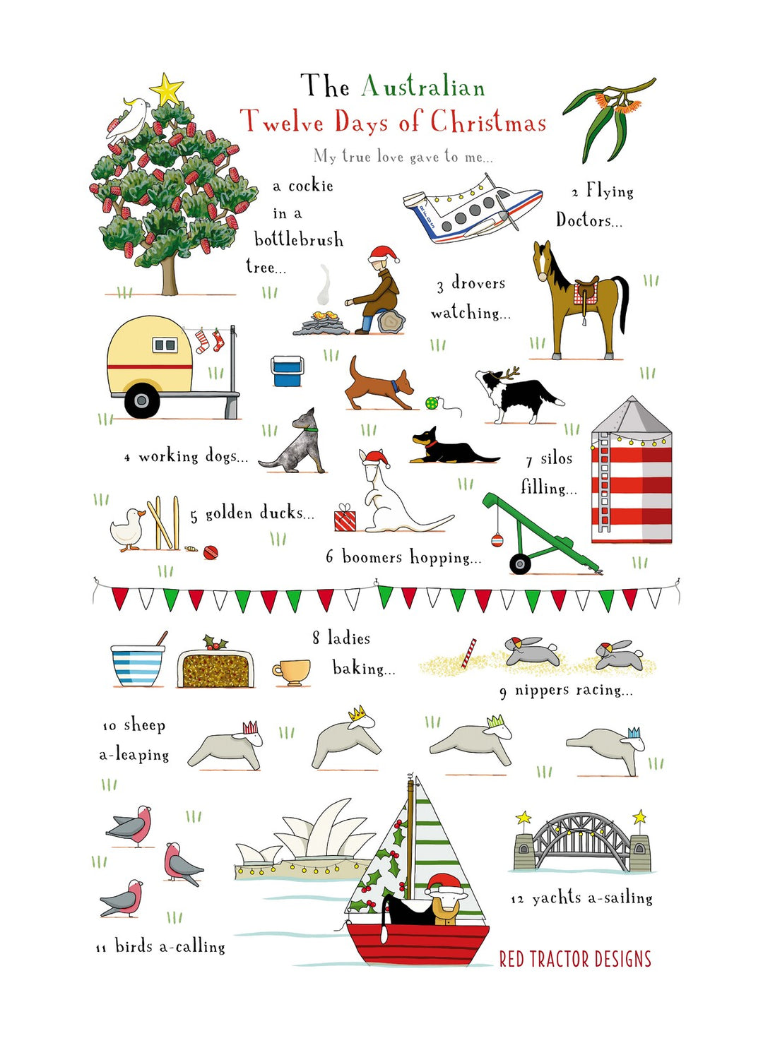 The Australian 12 Days of Christmas Linen Tea Towel