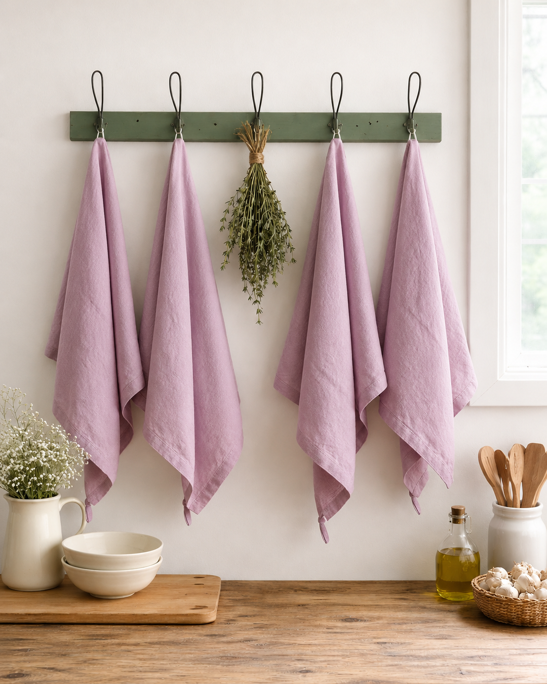 Mama &amp; Tochter French Linen Tea Towel: Mauve
