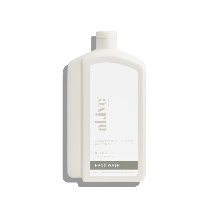 Hand wash refill bottle with 'alive' branding on a white background