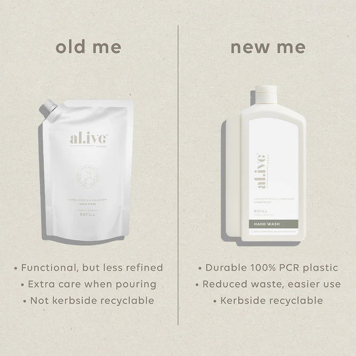 Comparison of 'old me' and 'new me' packaging for a product labeled 'alive'.