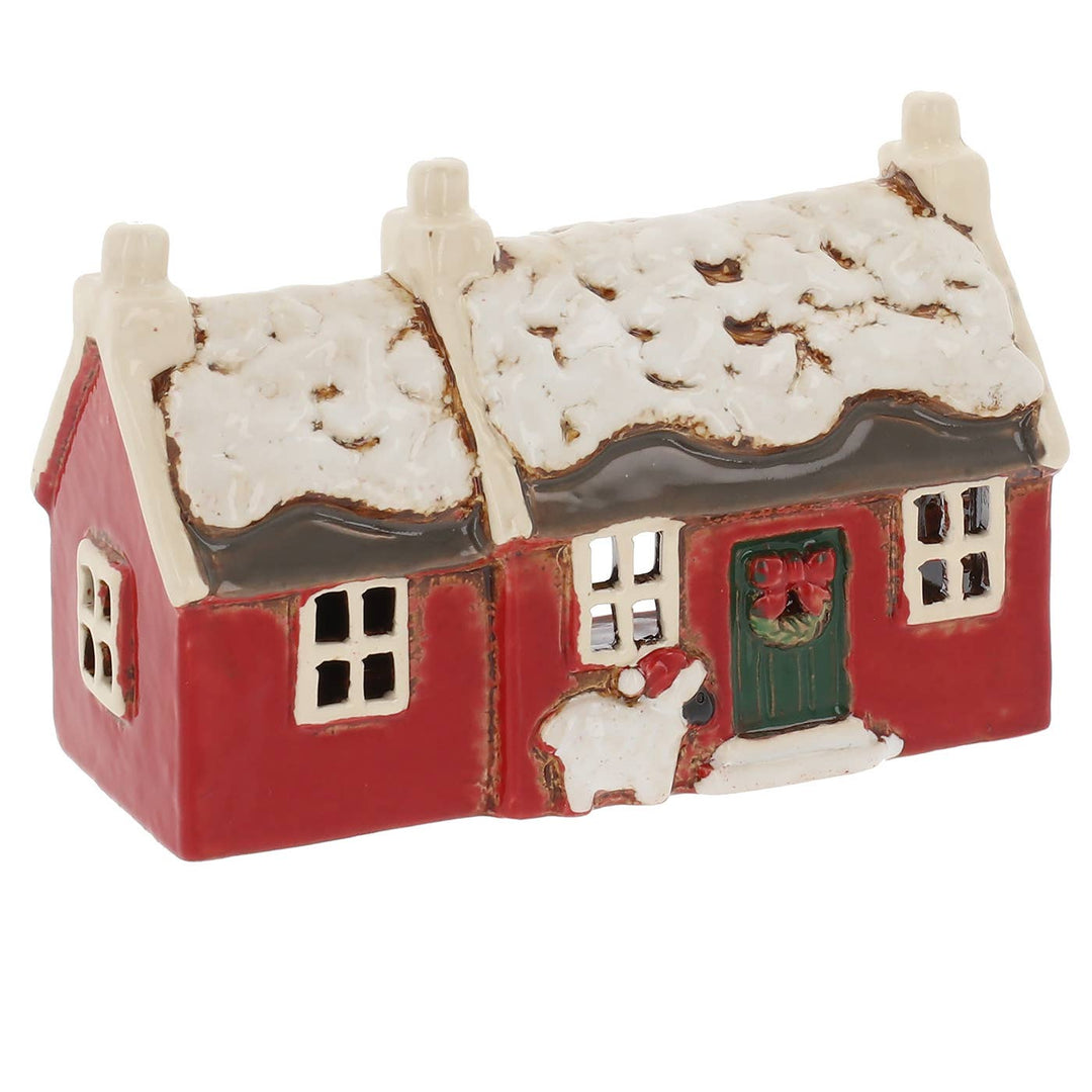 Village Pottery Christmas Croft House with Sheep Tealight Holder