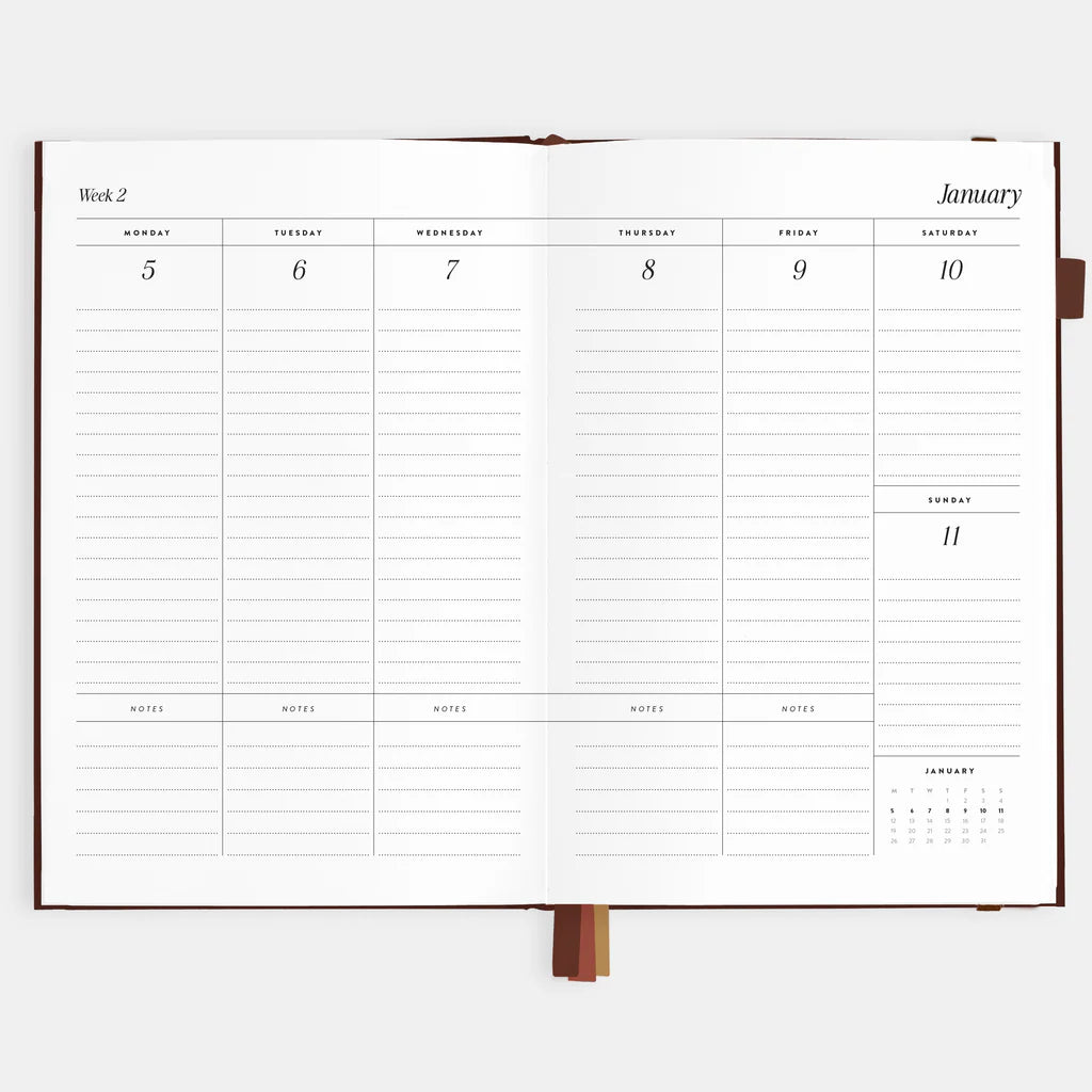 Calendar page showing a two-week layout with notes section on a white background