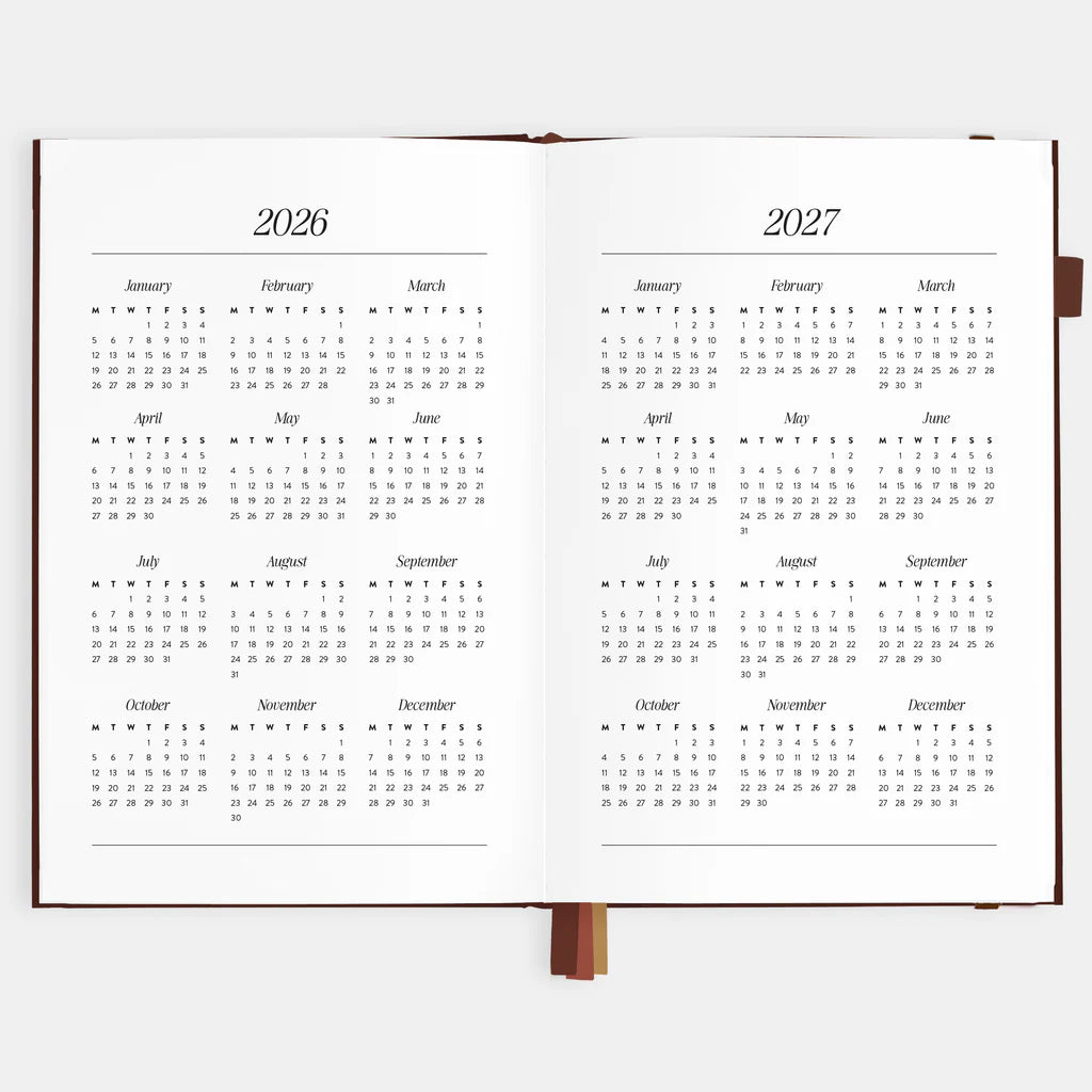 Two-year calendar from 2026 to 2027 on a white background