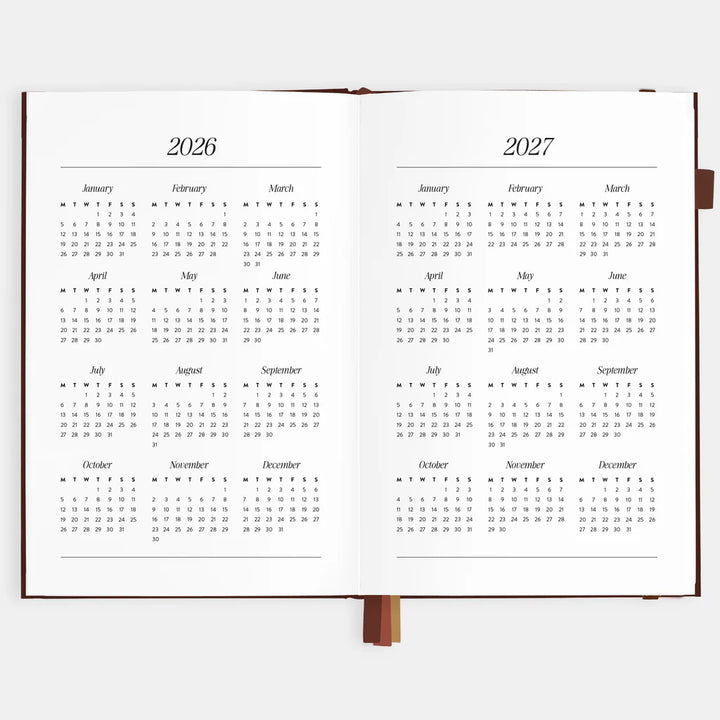Two-year calendar from 2026 to 2027 on a white background