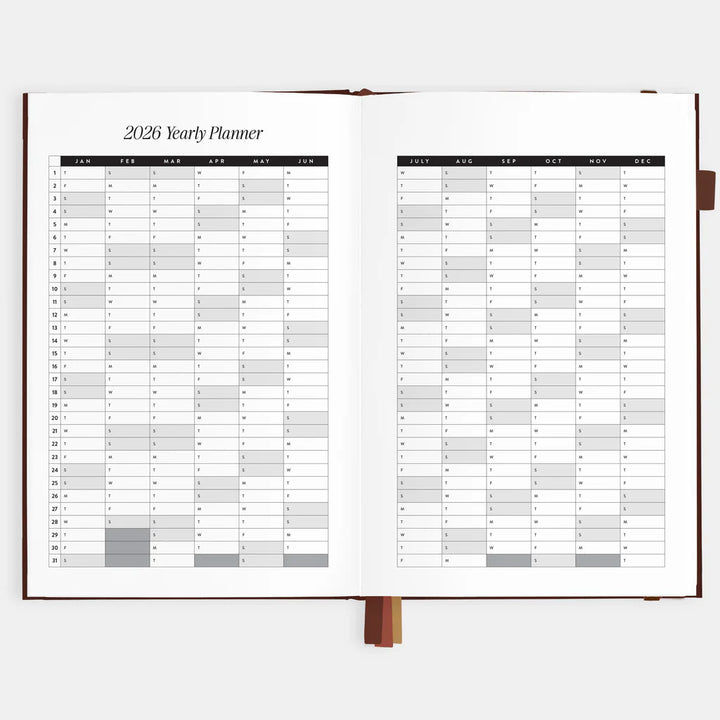 2026 yearly planner with a white background