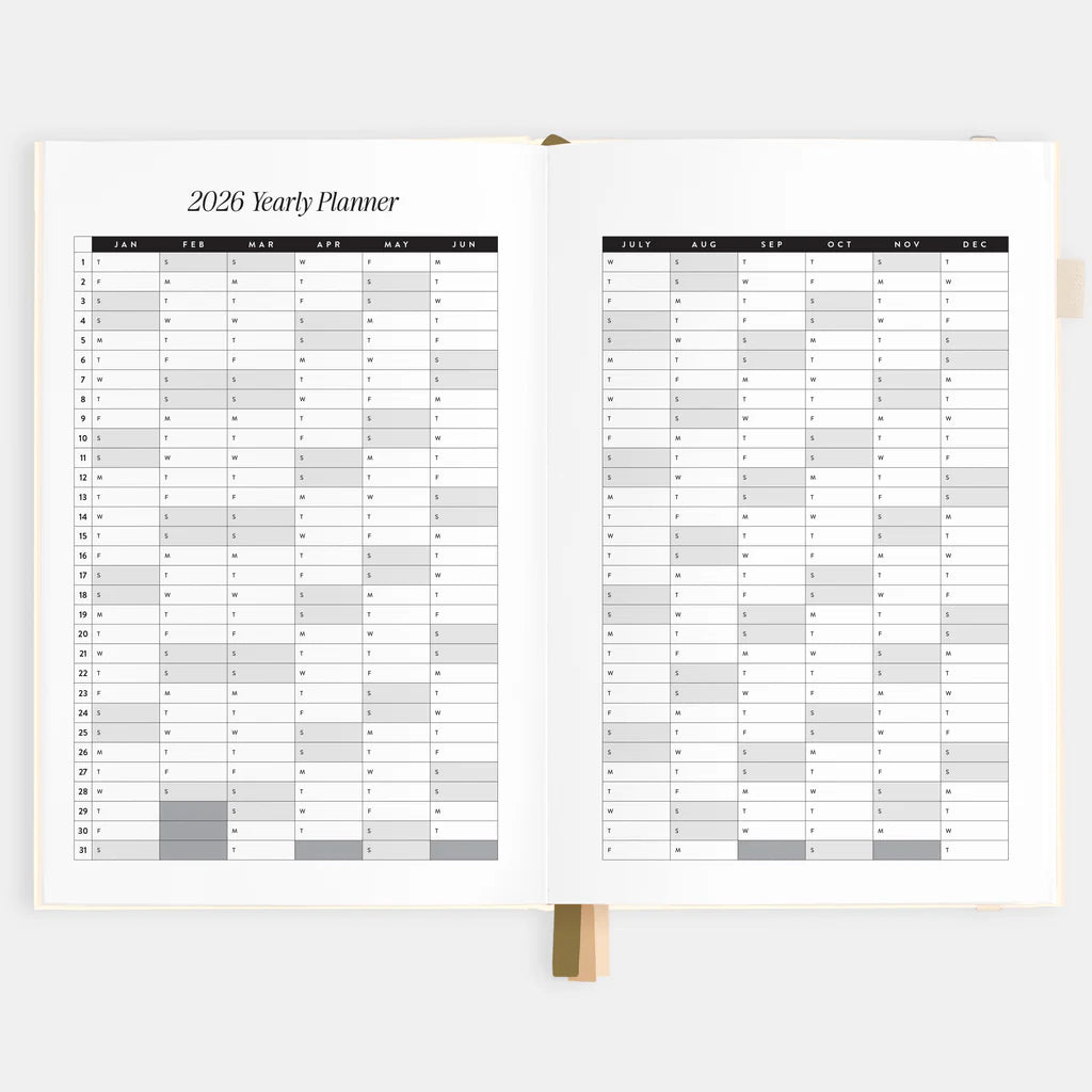 2026 yearly planner with a white background