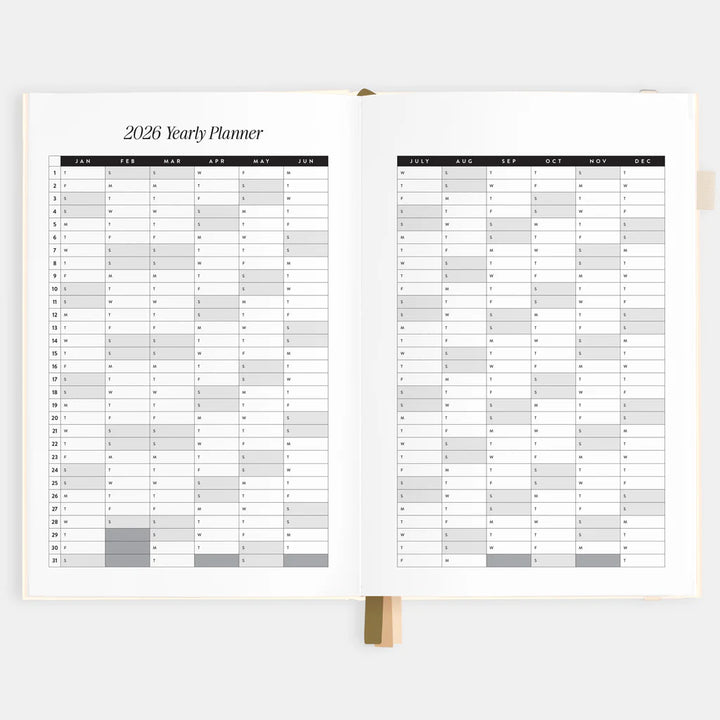 2026 yearly planner with a white background