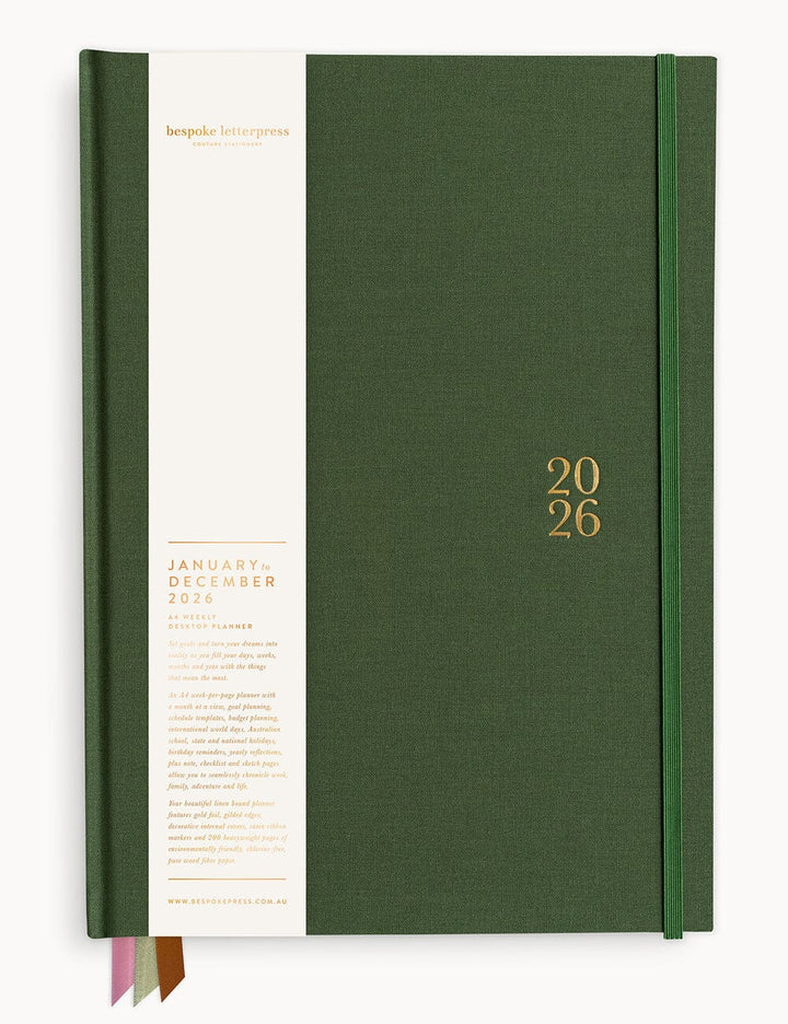 Green planner with '2026' on a white background