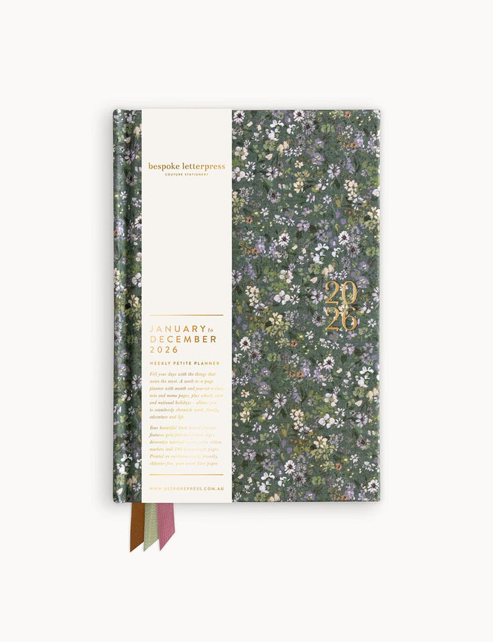 Floral planner with a white section for text on a white background