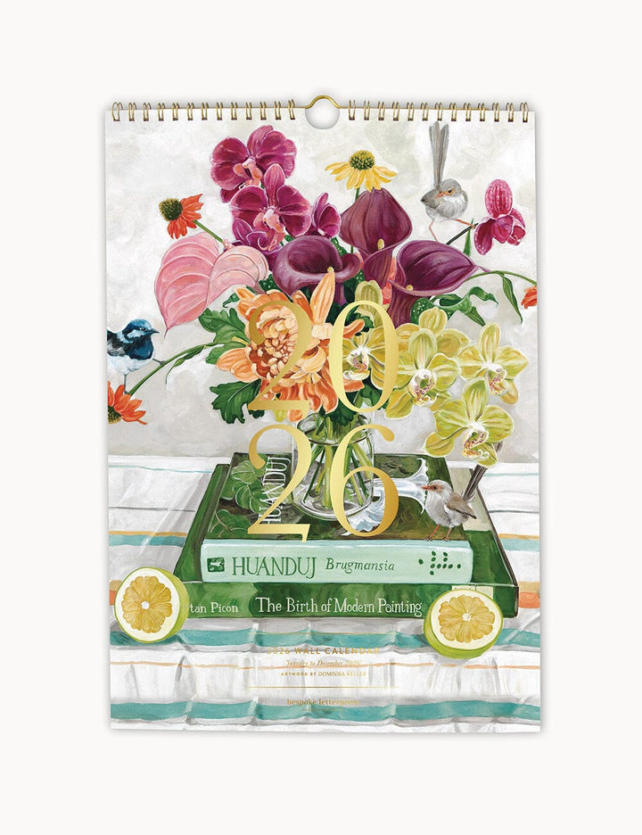 Floral-themed calendar with decorative elements on a white background