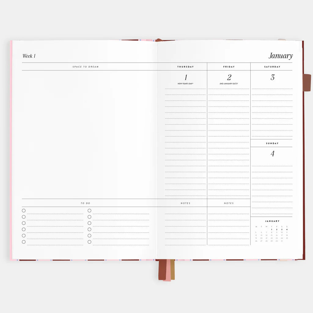 Weekly planner with calendar and to-do list on a white background