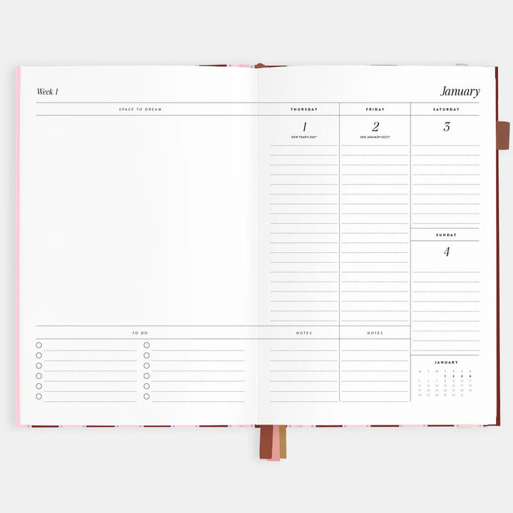Weekly planner with calendar and to-do list on a white background