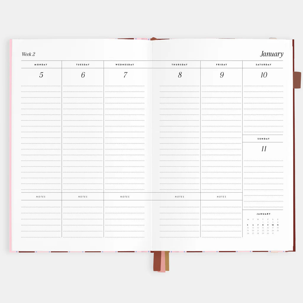 Weekly planner with a calendar on a white background