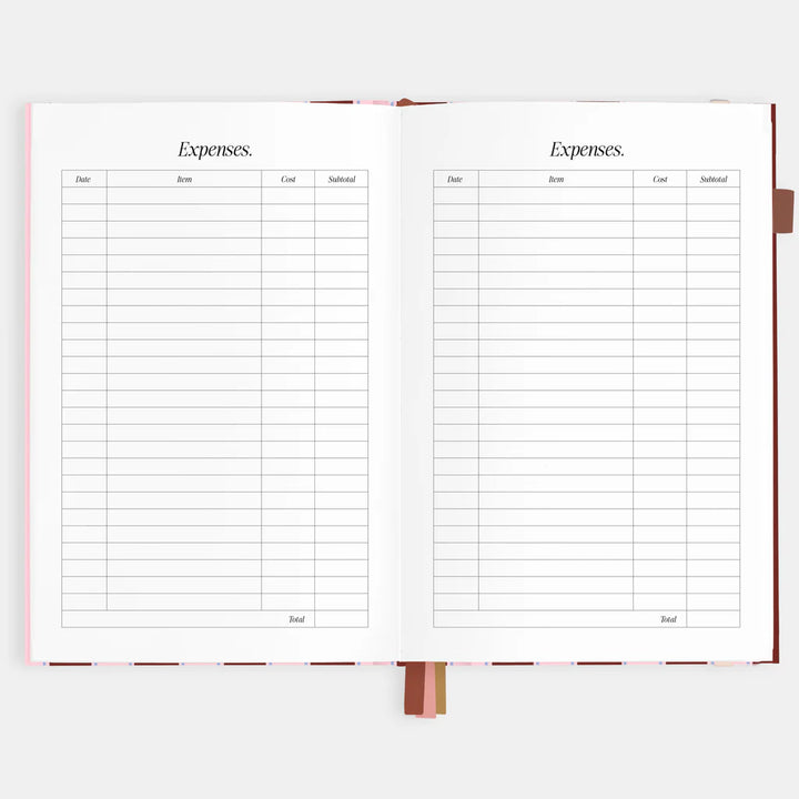 Two expense tracking pages from a planner on a white background