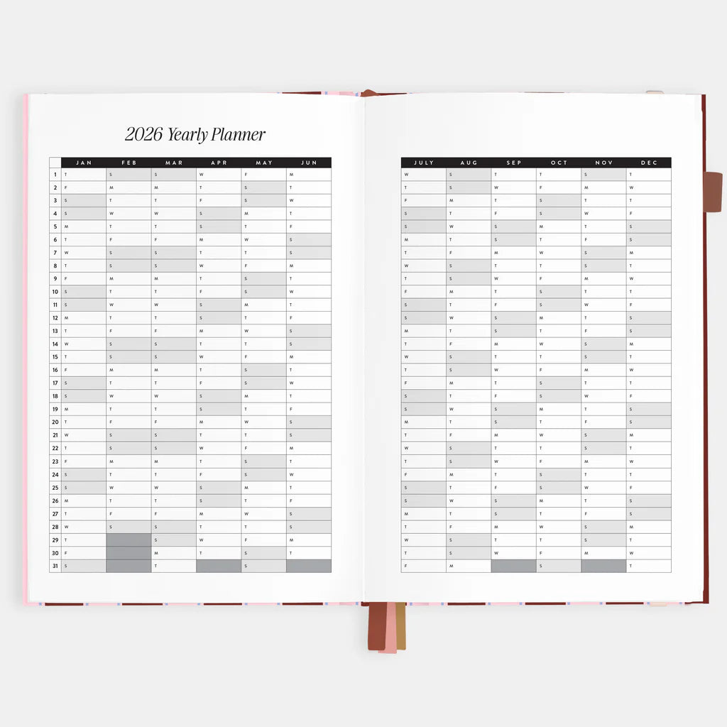 2026 yearly planner with a white background