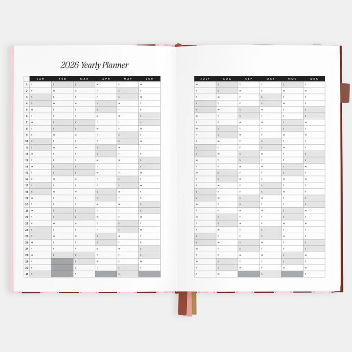 2026 yearly planner with a white background