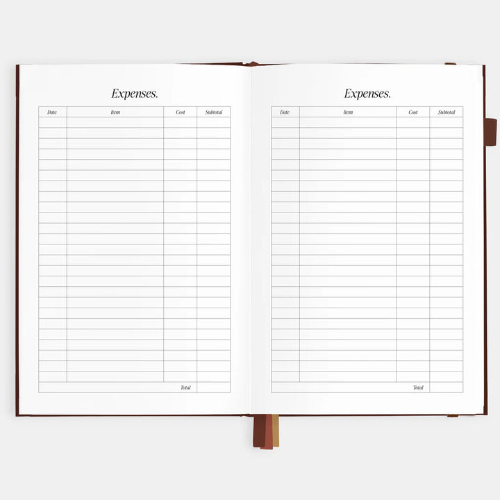 Two expense tracking pages from a planner on a white background