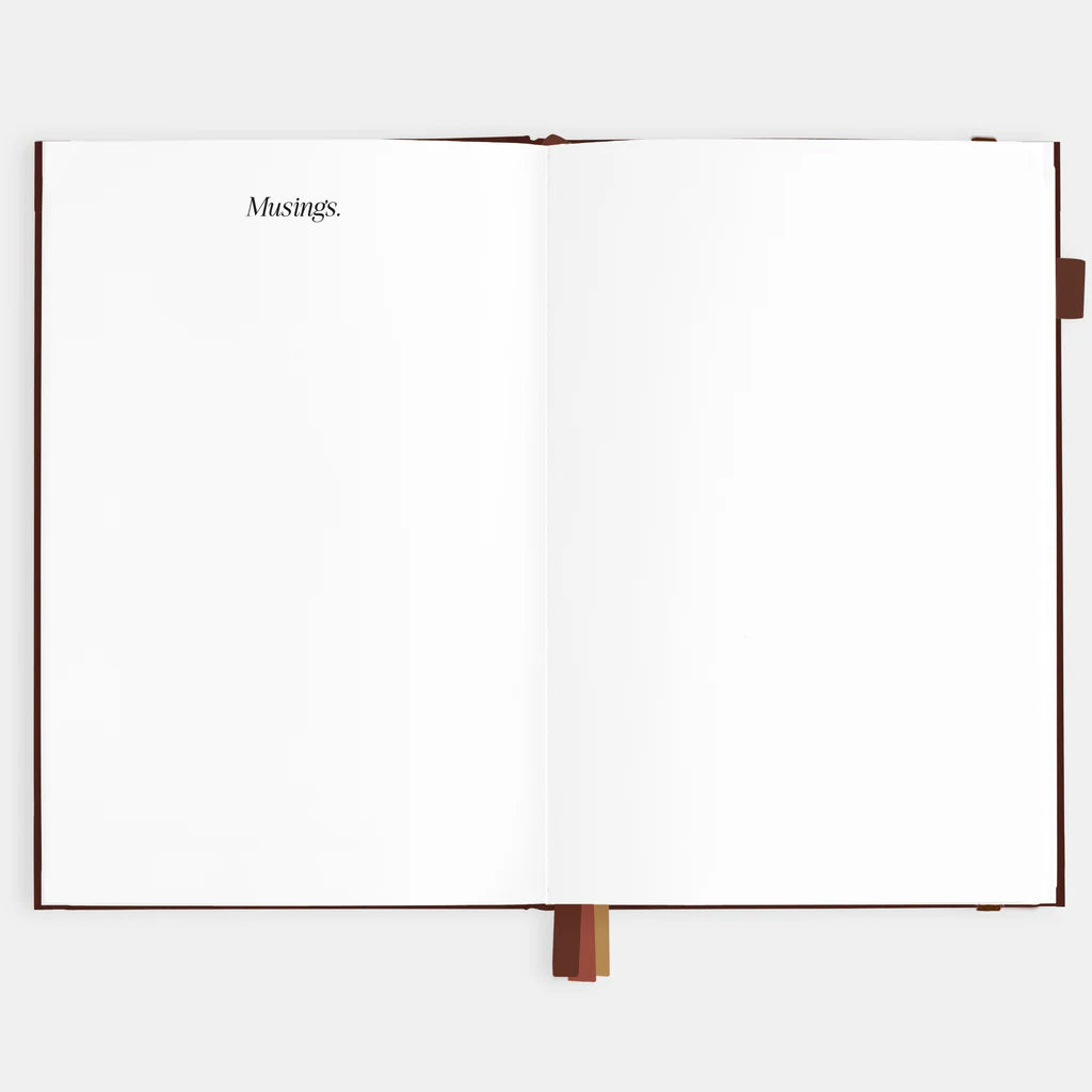 Blank notebook with 'Musings' on a white background