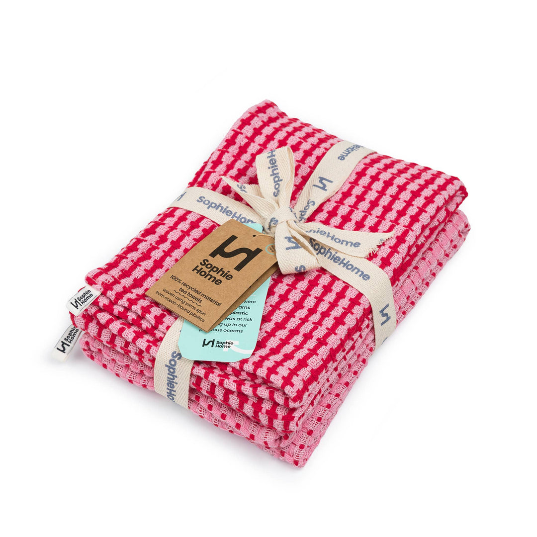 Recycled Materials Tea Towel 2 Pack:  Pink
