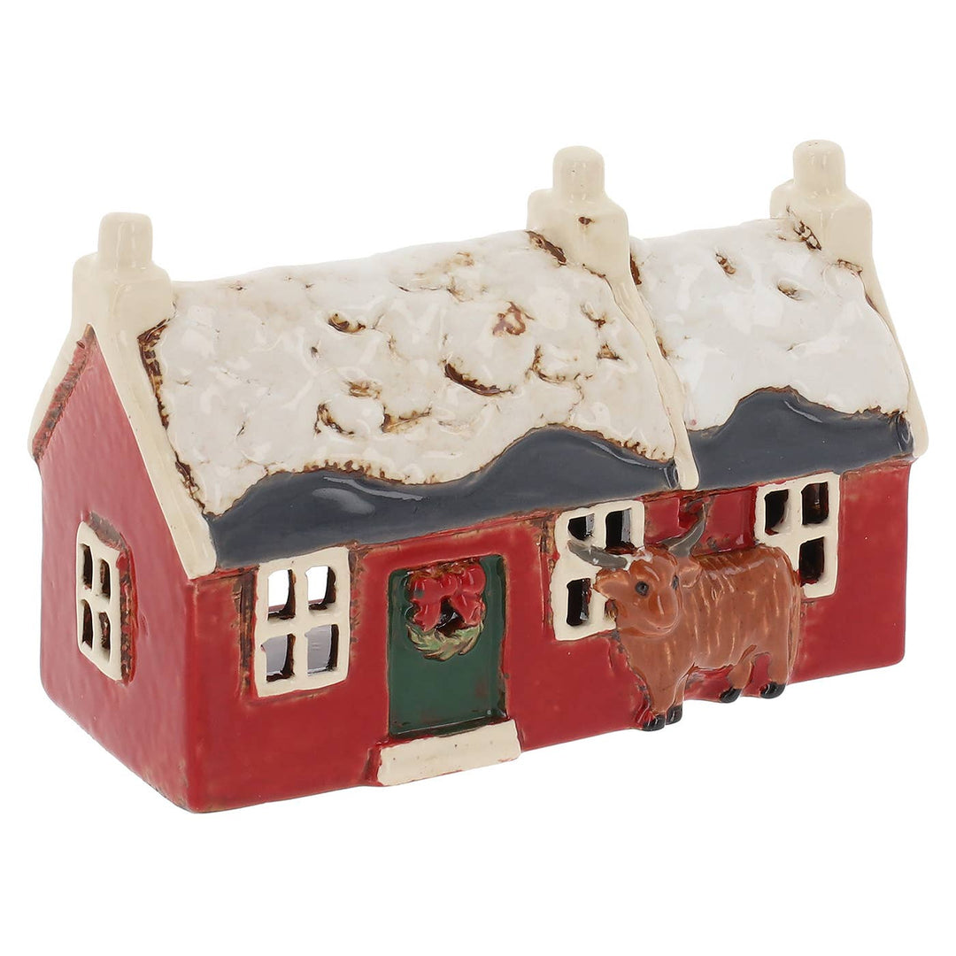 Village Pottery Christmas Croft House with Coo Tealight Holder