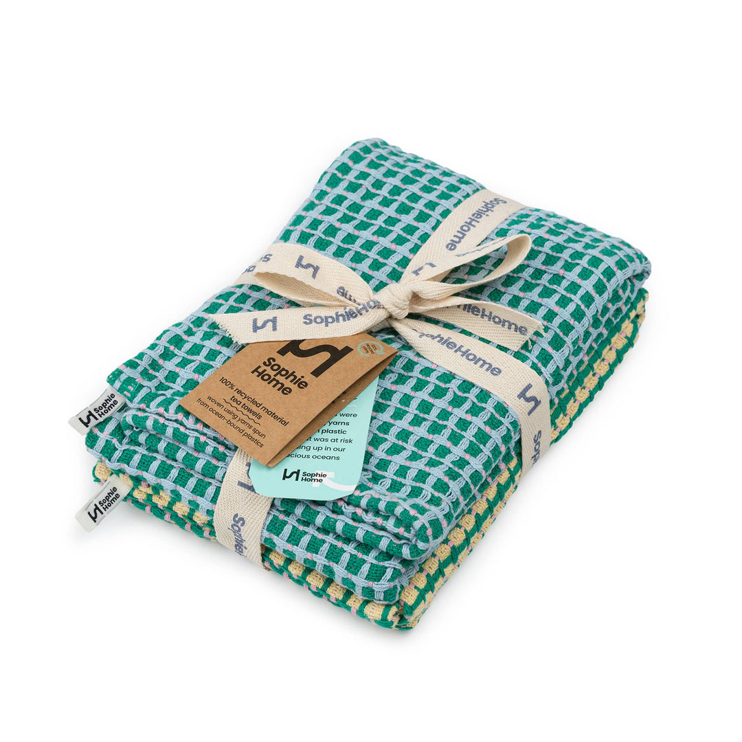 Recycled Materials Tea Towel 2 Pack:  Yellow &amp; Green