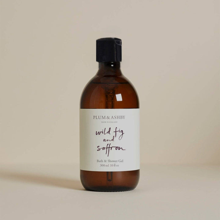 An amber glass bottle of Plum &amp; Ashby &