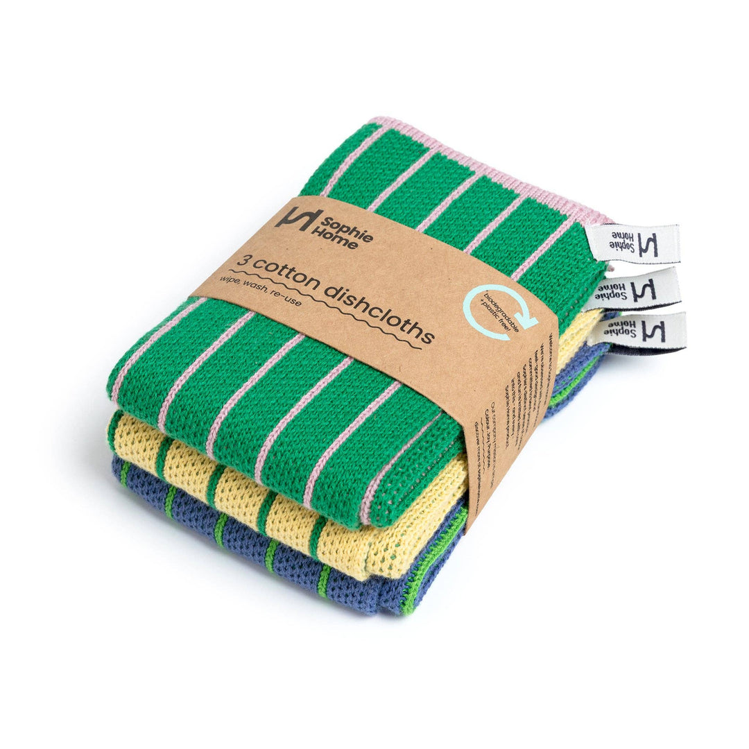 Reusable &amp; Eco-Friendly Cotton Dishcloths: Striped Green