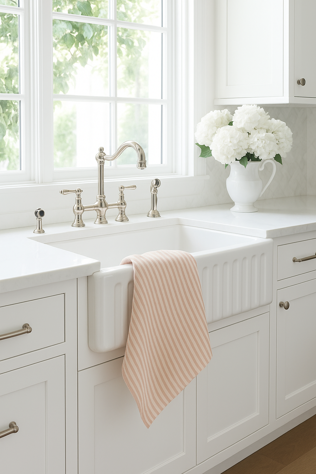 Mama &amp; Tochter French Linen Tea Towel: Pink Pinstripes