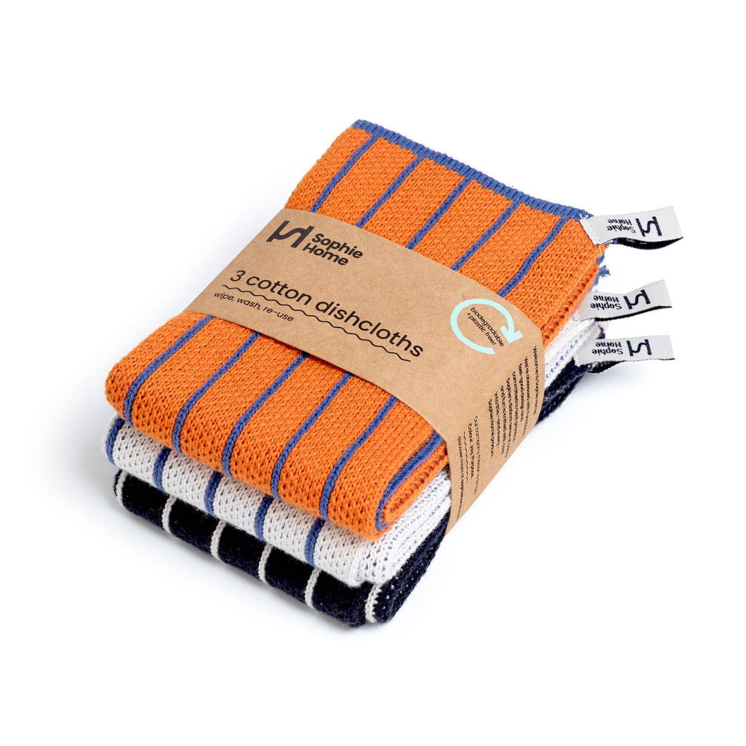 Reusable &amp; Eco-Friendly Cotton Dishcloths: Striped Orange