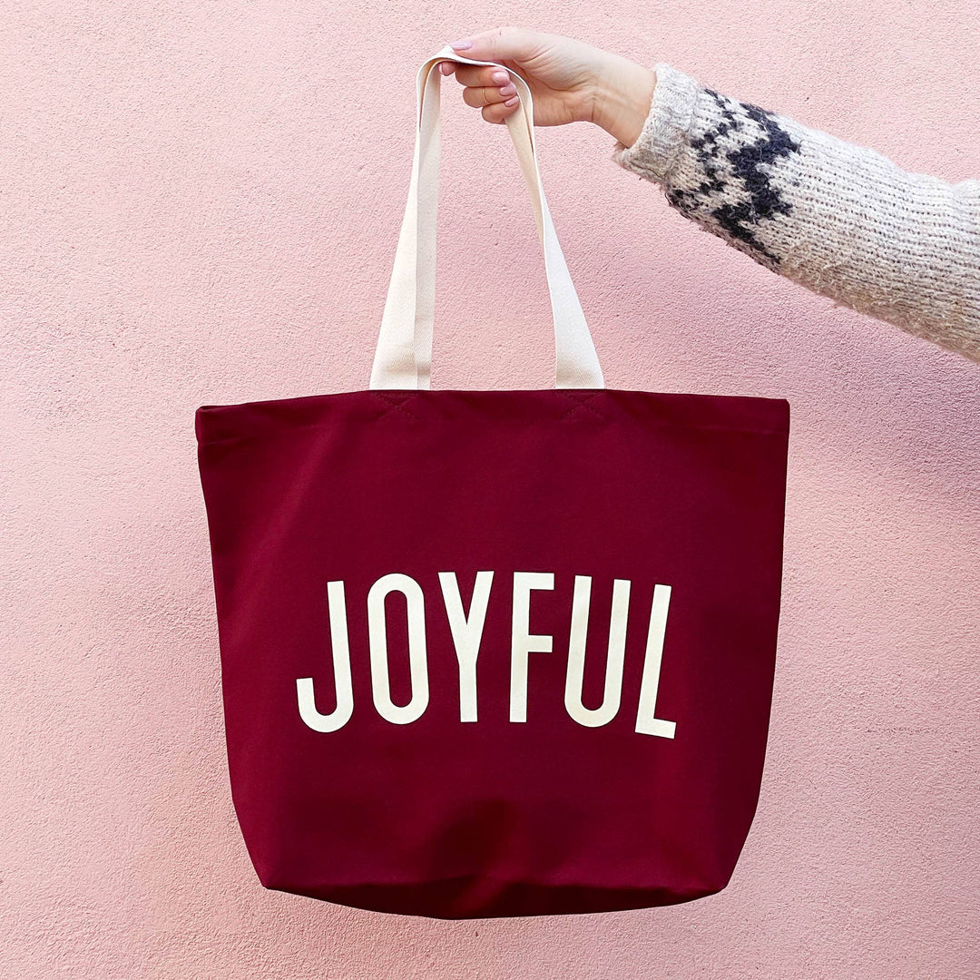 Joyful - Burgundy Canvas Tote Bag