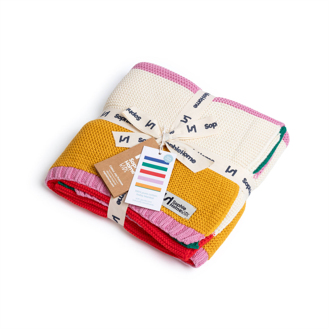 Cotton Knit Baby Blanket: Striped Rainbow