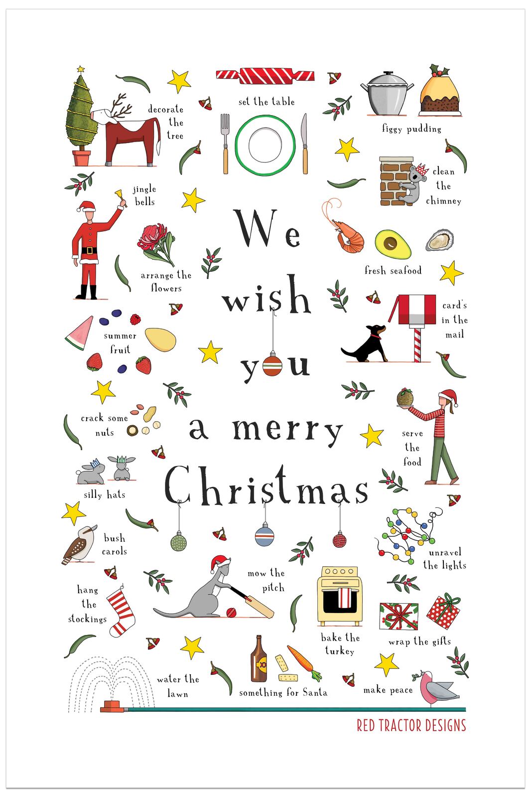 A Merry Christmas Linen Tea Towel