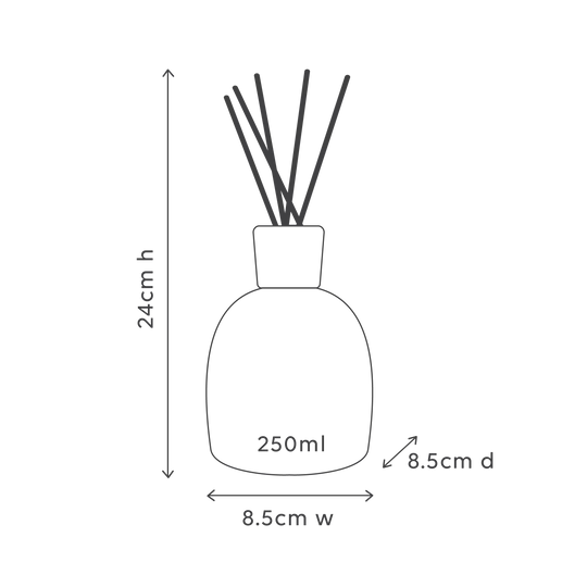 Measurement chart of a diffuser with dimensions labeled