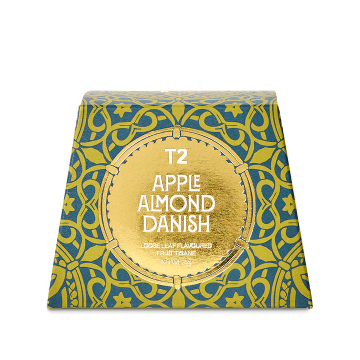 T2 Apple almond danish loose leaf tin box on a white background 