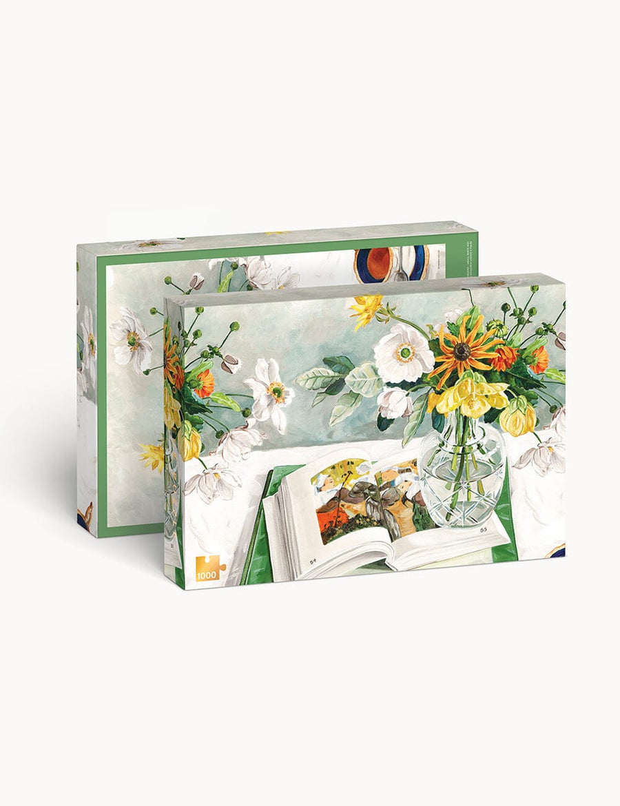Floral design puzzle in a box on a white background