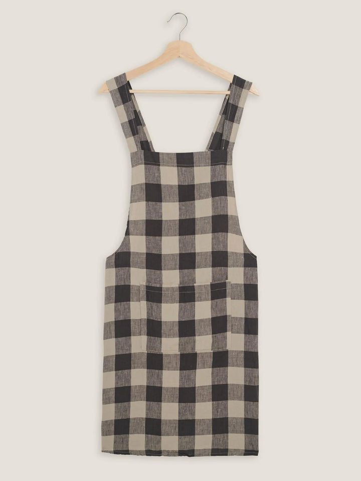 Carlotta & Gee Linen Apron: Natural-Dark Check